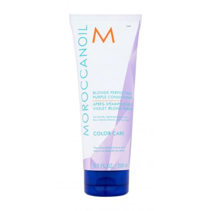 Conditioner violet pentru neutralizarea tonurilor de portocaliu Moroccanoil Blonde Perfecting Purple, 200 ml