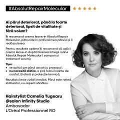 Crema cu protectie termica, fara clatire pentru par deteriorat L’Oreal Professionnel Absolut Repair Molecular,  100 ml