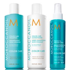 Set Moroccanoil Color Care pentru longevitatea culorii compus din sampon si balsam pentru ingrijirea culorii si Protect & Prevent Spray