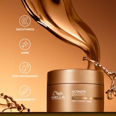 Masca hidratanta pentru par uscat si lipsit de stralucire cu Squalane & Omega 9 Wella Professionals Ultimate Smooth cu efect anti-electrizare, 150 ml