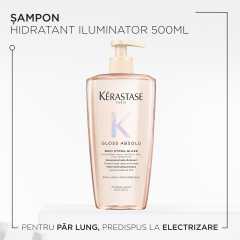 Sampon reincarcabil pentru par lung, predispus la electrizare Kérastase Gloss Absolu Bain Hydra-Glaze, 500 ml