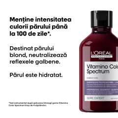Sampon pentru par vopsit L’Oreal Professionnel Serie Expert Vitamino Color Spectrum Purple, sampon neutralizator a nuantelor galbene nedorite, pentru parul blond & decolorat, 300ml