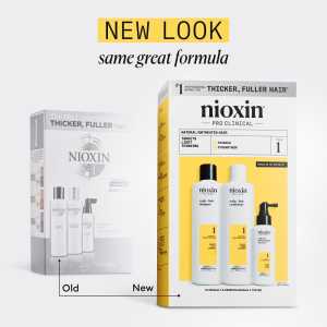 Set produse profesionale de par impotriva ruperii pentru par natural cu aspect usor subtiat Nioxin System 1 Scalp + Hair Kit, 150 ml + 150 ml + 50 ml