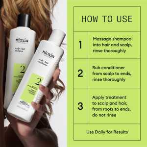 Set produse profesionale de par impotriva ruperii pentru par natural afectat de subtiere avansata Nioxin System 2 Kit, 150 ml + 150 ml + 40 ml