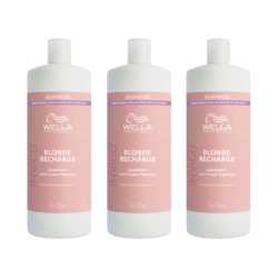 Pachet 3 x Sampon pentru neutralizarea tonurilor de galben Wella Professionals Invigo Blonde Recharge, 1000 ml