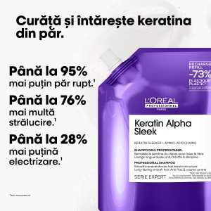 Rezerva sampon profesional pentru par matasos L’Oreal Professionnel Serie Expert Keratin Alpha Sleek, 500 ml