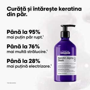 Sampon profesional pentru par matasos L’Oreal Professionnel Serie Expert Keratin Alpha Sleek, 1500 ml