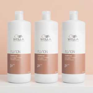 Pachet 3 x Balsam de reparare pentru par deteriorat Wella Professionals Fusion, 1000 ml